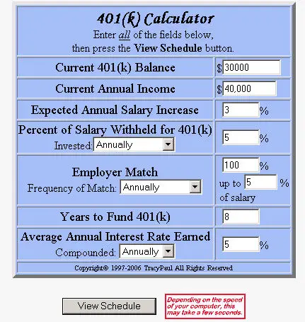 Retirement deals calculator 401k